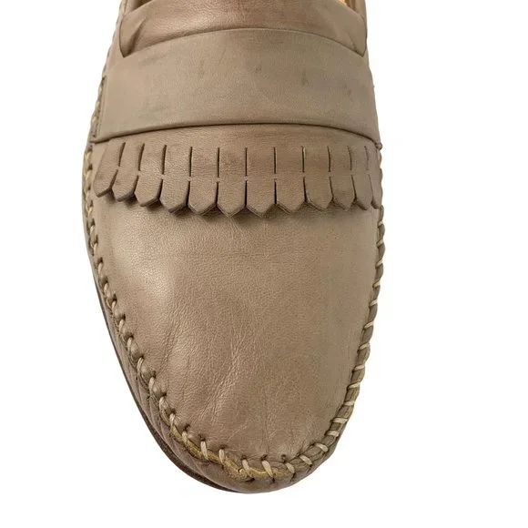 BOTTINO Taupe Italian Calf Leather Moc Toe‎ Kiltie Dress Loafers